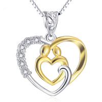 Sterling Silver Jewelry Necklace, 925 Sterling Silver, Heart, plated, box chain & for woman & with rhinestone Approx 18 Inch 