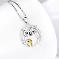 Sterling Silver Jewelry Necklace, 925 Sterling Silver, Owl, plated, box chain & for woman & with rhinestone Approx 18 Inch 