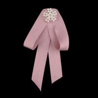Cotton Brooch, with ABS Plastic Pearl & Zinc Alloy, Bowknot, for woman & with rhinestone 