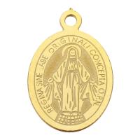 Stainless Steel Saint Pendant, Flat Oval, gold color plated, with letter pattern Approx 1.5mm 