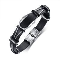 Leather Bracelet, with Stainless Steel, for man, black, 13mm Approx 8.5 Inch 