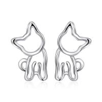 Sterling Silver Stud Earring, 925 Sterling Silver, Cat, for woman 