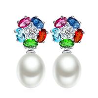 925 Sterling Silver Drop Earring, with Crystal & Plastic Pearl, for woman & with rhinestone 