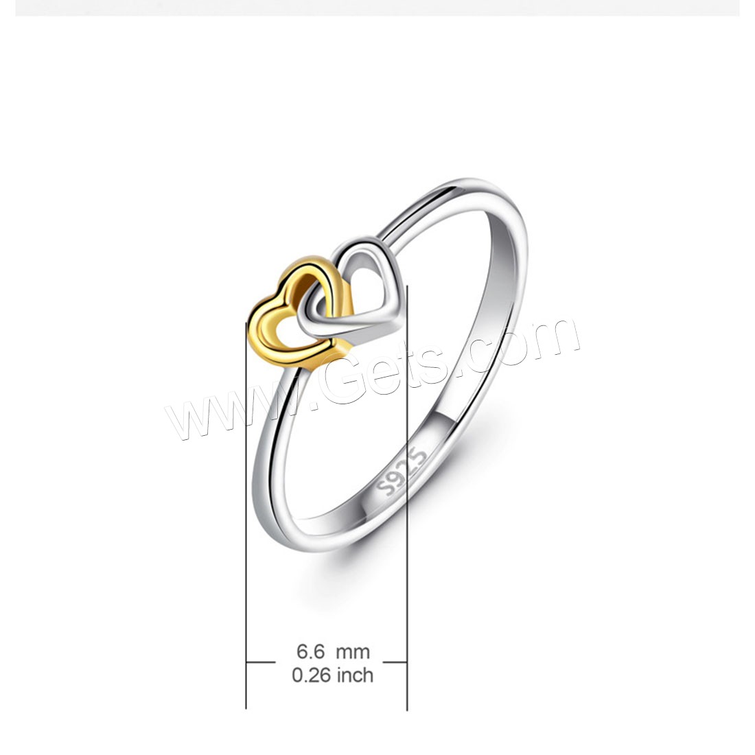 Стерлингового серебра кольцо, Серебро 925 пробы, Сердце, Другое покрытие, разный размер для выбора & Женский, 6.6mm, продается PC