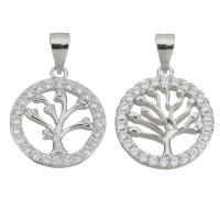 Cubic Zirconia Micro Pave Sterling Silver Pendant, 925 Sterling Silver, Tree & micro pave cubic zirconia 