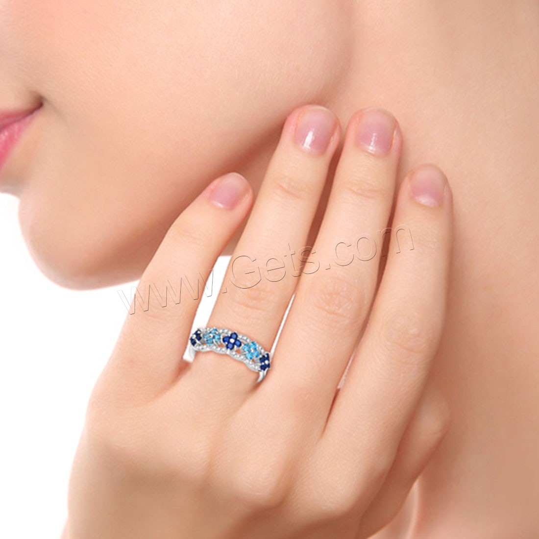 Cubic Zirconia anillo de dedo de plata esterlina, plata de ley 925, Flor, diverso tamaño para la opción & para mujer & con circonia cúbica, 6.8mm, Vendido por UD