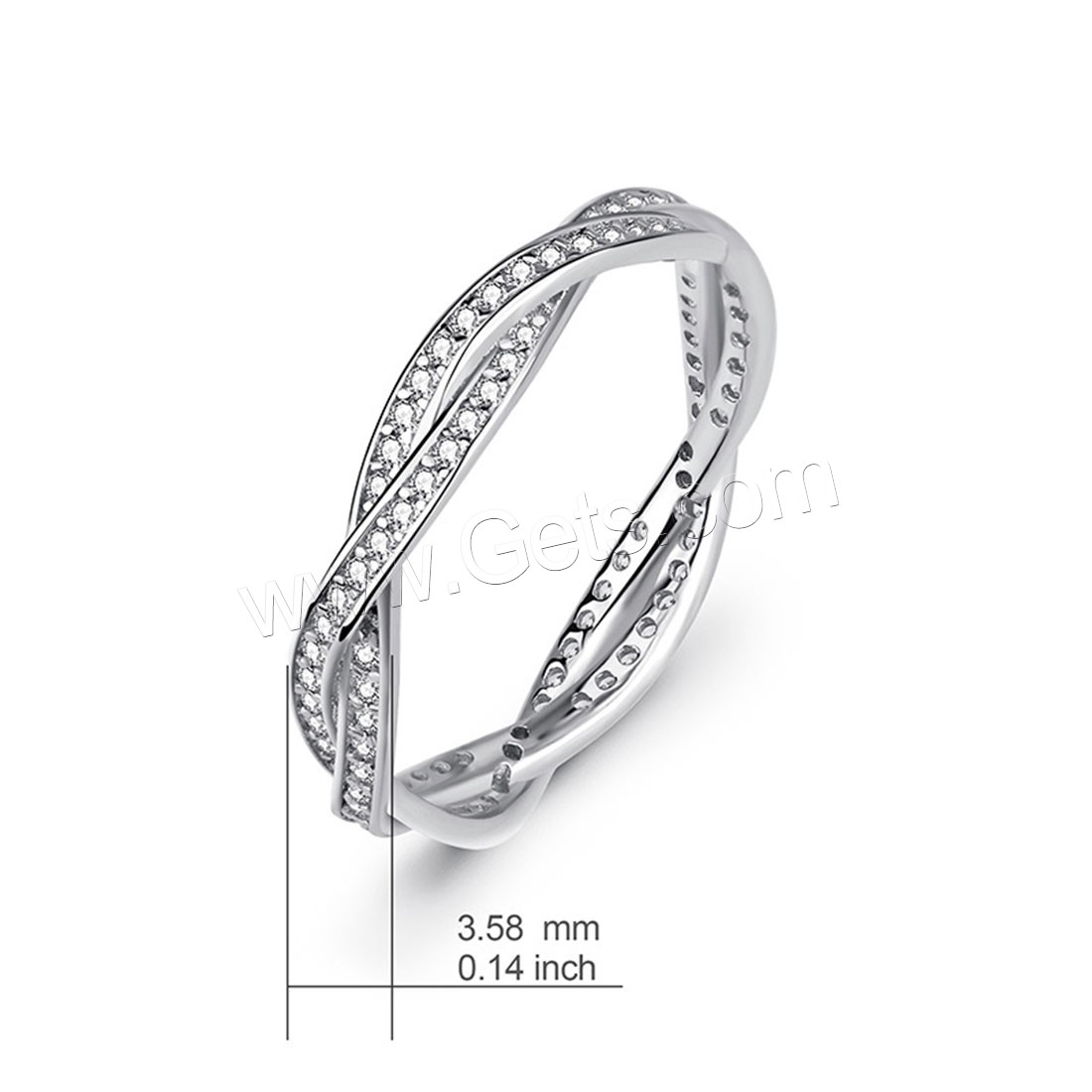 Sterling Silver Finger Ring, 925 Sterling Silver, plated, different size for choice & for woman & with rhinestone, more colors for choice, 3.6mm, Sold By PC