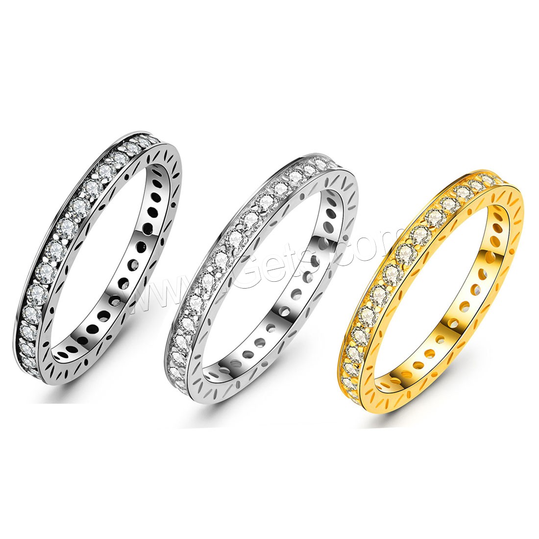 純銀製の指環, 92.5％純度シルバー, メッキ, 異なるサイズの選択 & 女性用 & ライン石のある, 無色, 2.5mm, 売り手 パソコン