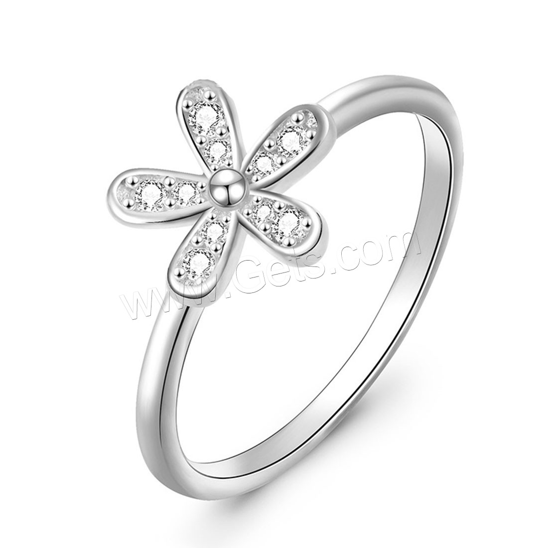Sterling Silver Finger Ring, 925 Sterling Silver, Flower, plated, different size for choice & for woman & with rhinestone, more colors for choice, 9.6mm, Sold By PC