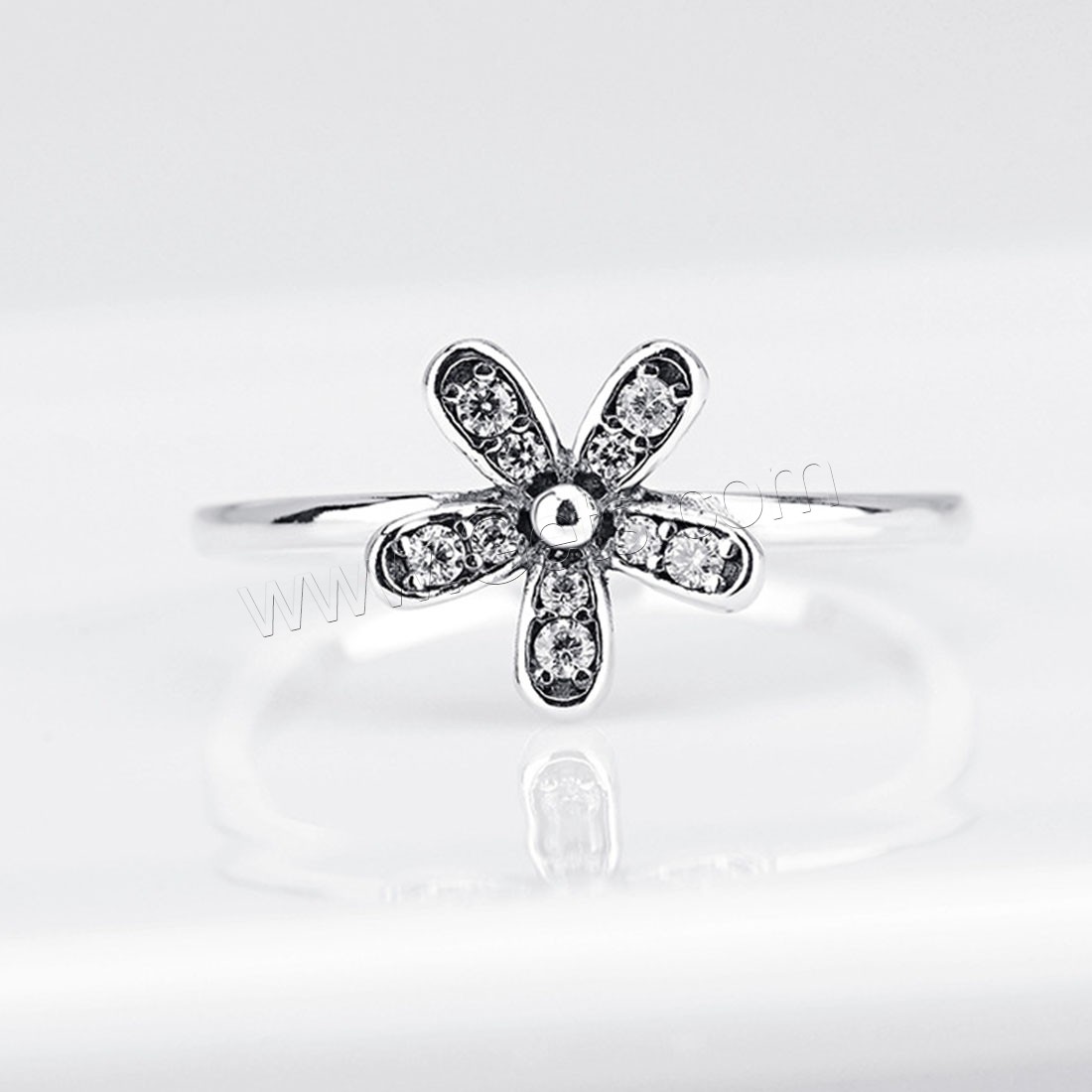Sterling Silver Finger Ring, 925 Sterling Silver, Flower, plated, different size for choice & for woman & with rhinestone, more colors for choice, 9.6mm, Sold By PC