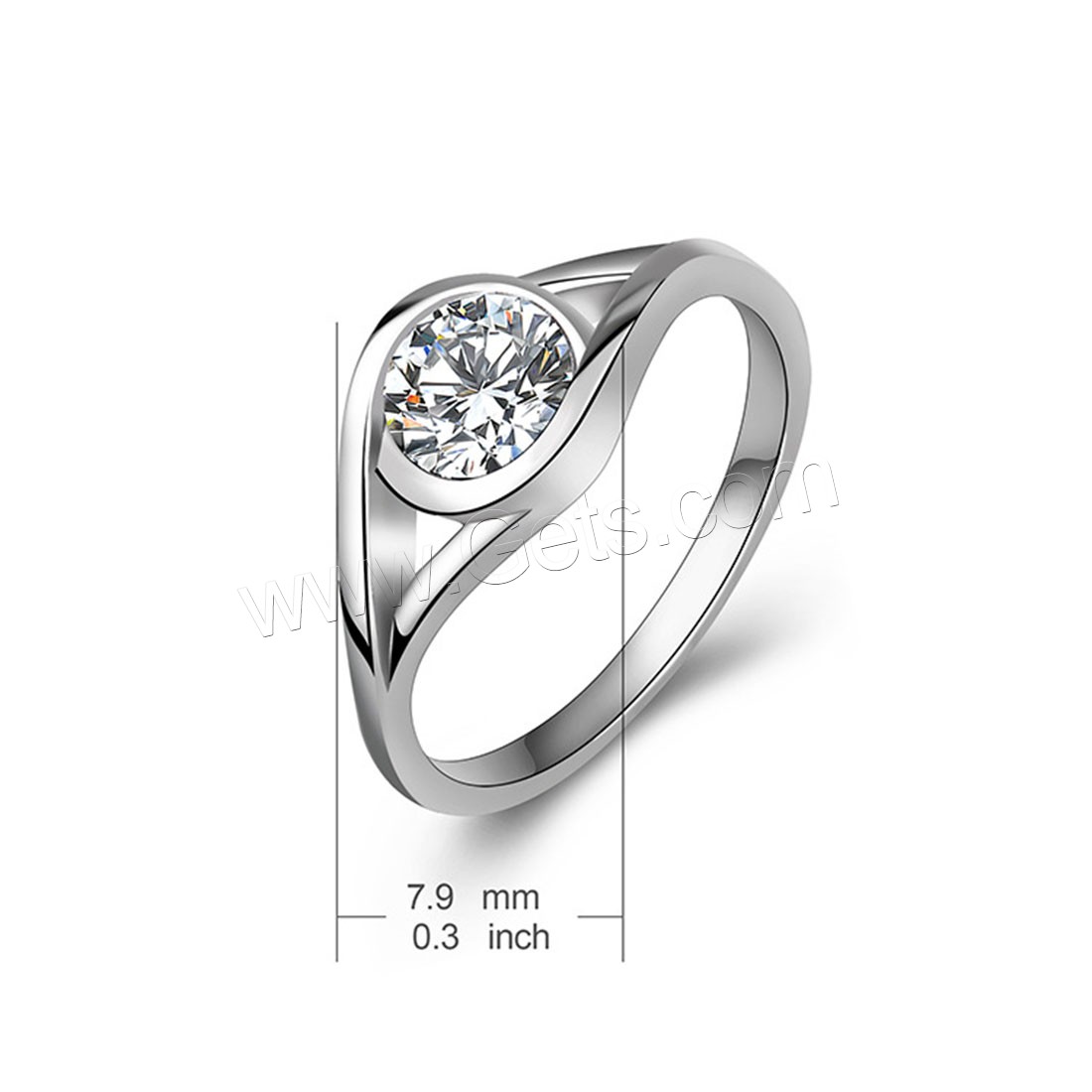 Cubic Zirconia Sterling Silver Finger Ring, 925 Sterling Silver, different size for choice & for woman & with cubic zirconia, 7.9mm, Sold By PC