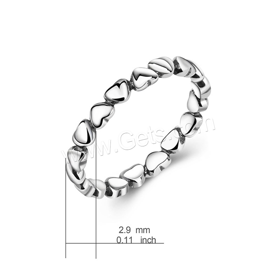 Sterling Silver Finger Ring, 925 Sterling Silver, Heart, plated, different size for choice & for woman, more colors for choice, 2.9mm, Sold By PC