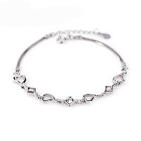 Sterling Silver Bracelets, 925 Sterling Silver, with 1.3lnch extender chain, box chain & for woman & with rhinestone Approx 7.2 Inch 