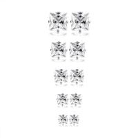 Stainless Steel Cubic Zirconia Stud Earring, for woman & with cubic zirconia, original color, 8mm, 6.5mm, 5.5mm, 4.5mm, 3.5mm 