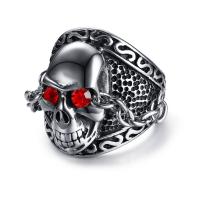 Men Stainless Steel Ring in Bulk, Skull & for man & with rhinestone & blacken, 26mm 