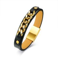Stainless Steel Bracelet, with PU Leather, plated, for man 13mm Approx 8 Inch 