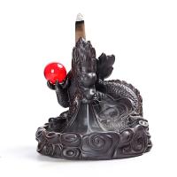 Incense Smoke Flow Backflow Holder Ceramic Incense Burner, Porcelain, with Glass, Dragon 