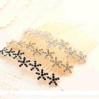 Decorative Hair Combs, Alloy, Flower, gold color plated, with rhinestone 60mm 