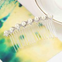 Decorative Hair Combs, Alloy, with Plastic Pearl, plated, with rhinestone 80mm 