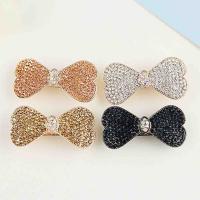 Hair Barrettes, Alloy, Bowknot, gold color plated, with rhinestone 50mm 