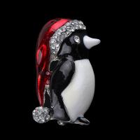 Zinc Alloy Brooch, Penguin, platinum color plated, for woman & enamel & with rhinestone, lead & cadmium free 