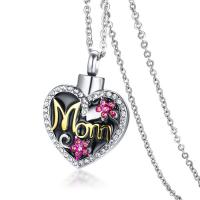 Stainless Steel Jewelry Necklace, Heart, oval chain & for woman & enamel & with rhinestone Approx 20 Inch 