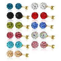Stainless Steel Piercing Earring, with Rhinestone Clay Pave Bead, gold color plated, for woman 