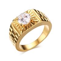 Men Stainless Steel Ring in Bulk, gold color plated & for man & with cubic zirconia, 7mm 