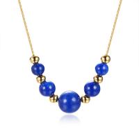 Stainless Steel Necklace, with Lapis Lazuli, gold color plated, oval chain & for woman, 12mm Approx 18 Inch 