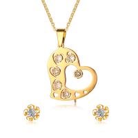 Rhinestone stainless steel Jewelry Set, Stud Earring & pendant, gold color plated, for woman & with rhinestone 10mm Approx 