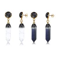 Stainless Steel Drop Earring, with Rhinestone Clay Pave & Gemstone, gold color plated & for woman 