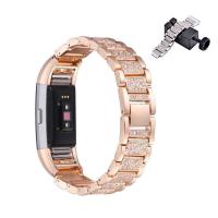 Stainless Steel Watch Band, plated, for Fitbit charge 2 & with rhinestone 18mm Approx 7.3 Inch 