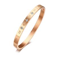 Stainless Steel Bangle, rose gold color plated, for woman & with rhinestone, 6mm, Inner Approx 59mm 