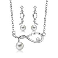 Zinc Alloy Jewelry Set, earring & necklace, with Plastic Pearl, silver color plated, oval chain & for woman & with rhinestone  Approx 17.3 Inch 
