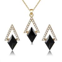 Zinc Alloy Jewelry Set, earring & necklace, with Glass, with 2inch extender chain, gold color plated, oval chain & for woman & faceted & with rhinestone  Approx 16 Inch 