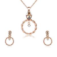 Zinc Alloy Jewelry Set, earring & necklace, with Glass Gemstone, with 2inch extender chain, rose gold color plated, oval chain & for woman & faceted & with rhinestone  Approx 16 Inch 