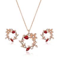 Rhinestone Zinc Alloy Jewelry Set, Stud Earring & necklace, with 2inch extender chain, Flower, rose gold color plated, oval chain & for woman & with rhinestone  Approx 17 Inch 