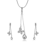 Zinc Alloy Jewelry Set, earring & necklace, with Glass Gemstone, with 2inch extender chain, silver color plated, snake chain & for woman & faceted & with rhinestone  Approx 18 Inch 