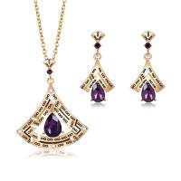 Zinc Alloy Jewelry Set, earring & necklace, with Glass, with 2inch extender chain, gold color plated, oval chain & for woman & faceted & with rhinestone & blacken  Approx 17 Inch 