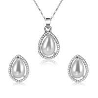 Rhinestone Zinc Alloy Jewelry Set, earring & necklace, with 2inch extender chain, Teardrop, silver color plated, oval chain & for woman & with rhinestone  Approx 16 Inch 