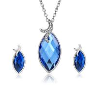 Zinc Alloy Jewelry Set, earring & necklace, with Crystal, with 2inch extender chain, Horse Eye, silver color plated, oval chain & for woman & faceted & with rhinestone  Approx 15 Inch 