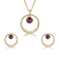 Rhinestone Zinc Alloy Jewelry Set, Stud Earring & necklace, with 2inch extender chain, gold color plated, oval chain & for woman & with rhinestone  Approx 15 Inch 