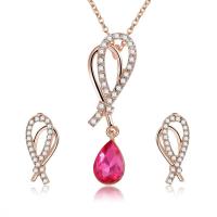 Zinc Alloy Jewelry Set, Stud Earring & necklace, with Glass, plated, oval chain & for woman & faceted & with rhinestone Approx 16 Inch 
