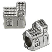 Zinc Alloy European Beads, House, antique silver color plated, without troll Approx 4.5mm 