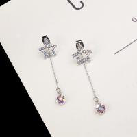 Zinc Alloy Rhinestone Drop Earring, stainless steel post pin, Star, silver color plated, for woman & with rhinestone, lead & cadmium free, 49mm 