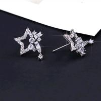 Zinc Alloy Rhinestone Stud Earring, iron post pin, Star, silver color plated, for woman & with rhinestone, lead & cadmium free 