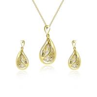Zinc Alloy Jewelry Set, earring & necklace, with Glass, with 2inch extender chain, Teardrop, gold color plated, bar chain & for woman & faceted  Approx 17 Inch 