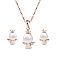 Zinc Alloy Jewelry Set, Stud Earring & necklace, with Plastic Pearl, with 2.5inch extender chain, rose gold color plated, box chain & for woman  Approx 16 Inch 