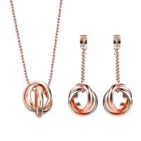 Rhinestone Zinc Alloy Jewelry Set, earring & necklace, with 2inch extender chain, rose gold color plated, ball chain & for woman & with rhinestone, 13mm Approx 15.5 Inch 