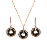 Rhinestone Zinc Alloy Jewelry Set, earring & necklace, with 2inch extender chain, rose gold color plated, oval chain & for woman & enamel & with rhinestone  Approx 18 Inch 